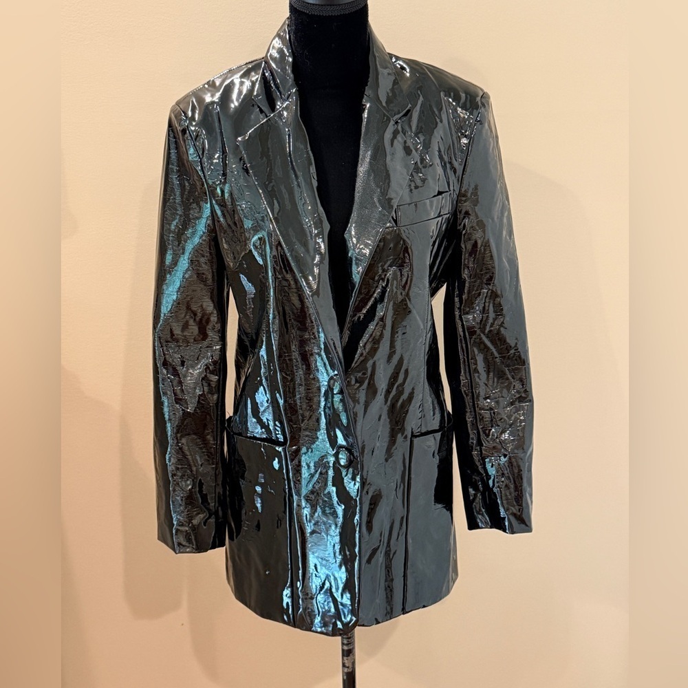 Women’s AFRM Agnes oversized black patent blazer- Size XS - Picture 2 of 13